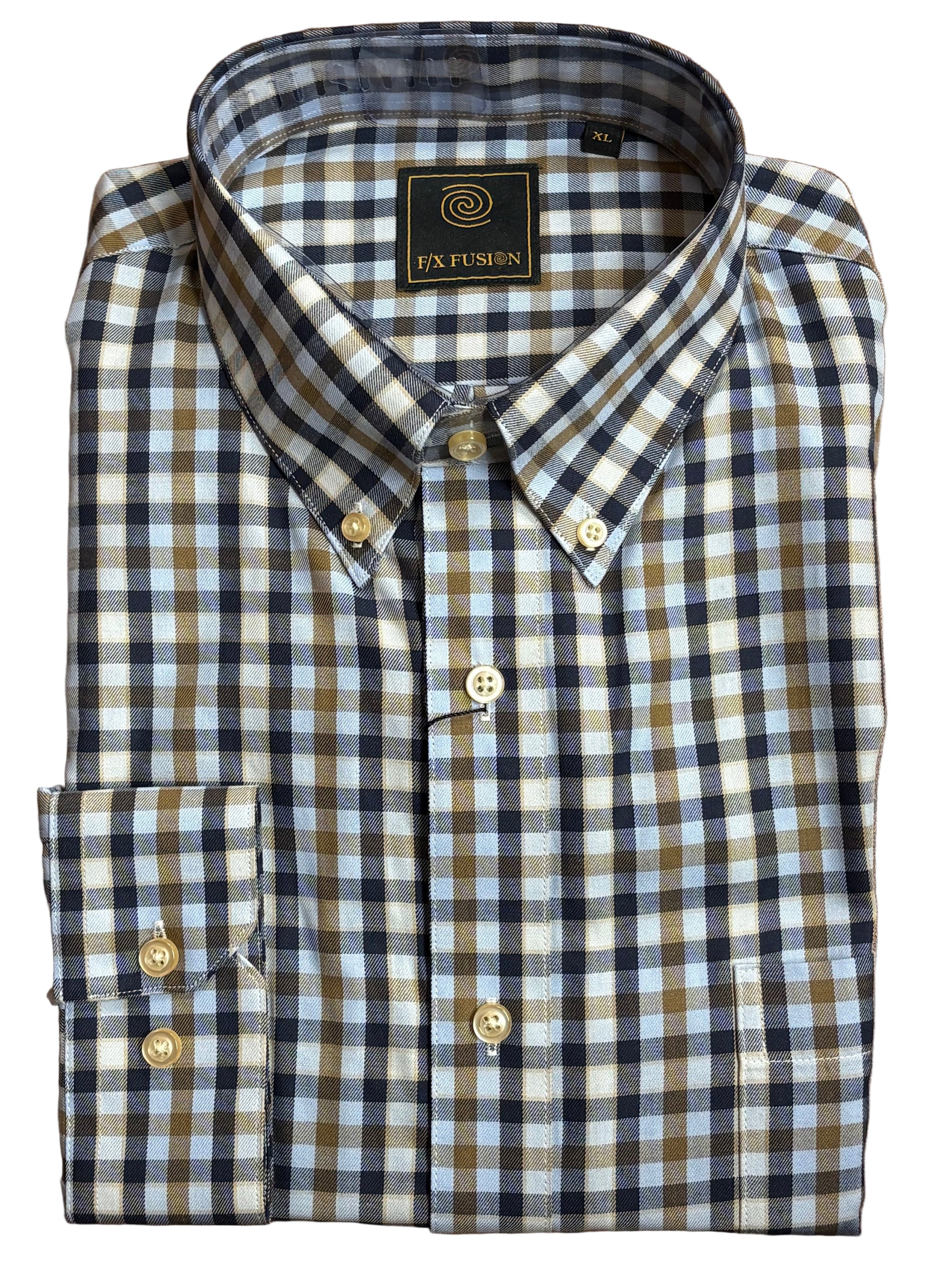 Poly/cotton shirt that is meant to be tucked in and worn with jeans or slacks and look great under a sport coat. 