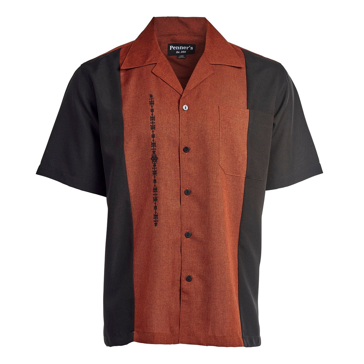 El Hombre shirt is custom made for Penner's! This retro shirt is square bottom and is perfect to dress up with some Stacy's and a nice fedora or casual with shorts and sandals. Made with lightweight poly so you can wash it and wear it. You'll love these shirts! 