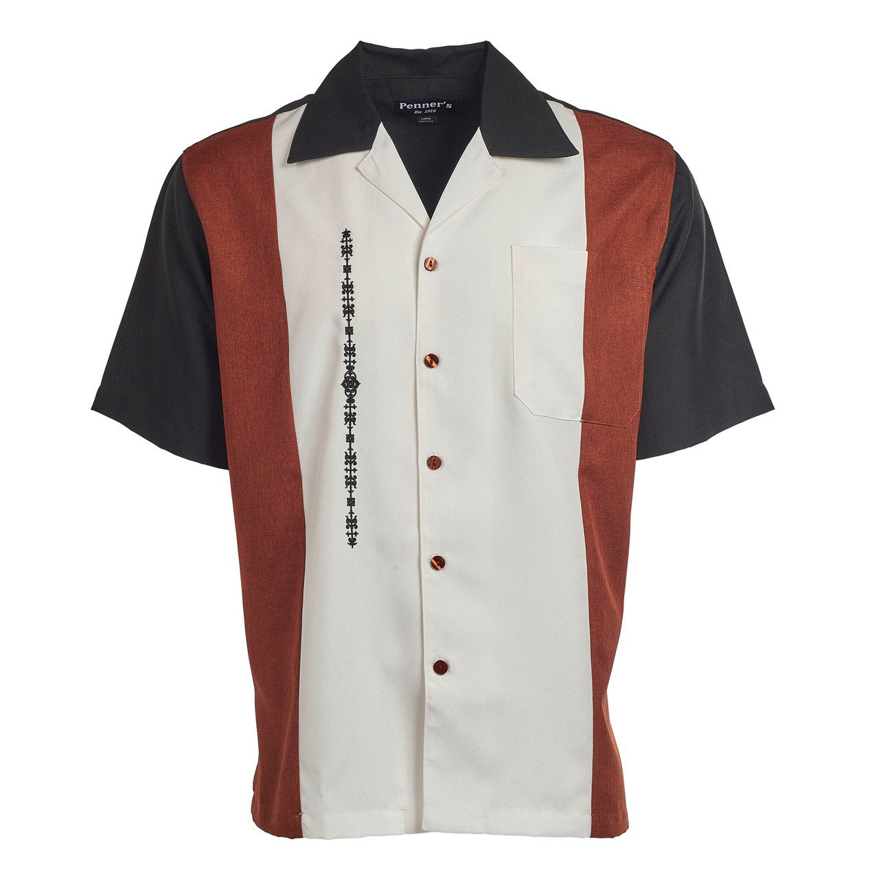 El Patron shirt is custom made for Penner's! This retro shirt is square bottom and is perfect to dress up with some Stacy's and a nice fedora or casual with shorts and sandals. Made with lightweight poly so you can wash it and wear it. You'll love these shirts!
