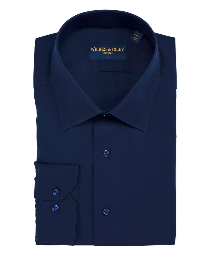 navy blue french cuff dress shirt Bold Blue French Cuff Shirt: Fitted Easy Care Cotton Blouse