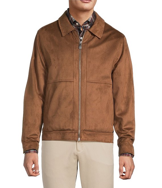 From Hart Schaffner Marx, this jacket features:


Collared neckline
Long sleeve adjustable cuffs
Zip-front closure
Soft stretch, water-resistant, faux suede shell
Herringbone and swirl-pattern linings
Multiple interior patch pockets
Front pockets with snap closures
Approx. 26" length
Polyester/spandex suede with laminated backing
Dry clean&nbsp;