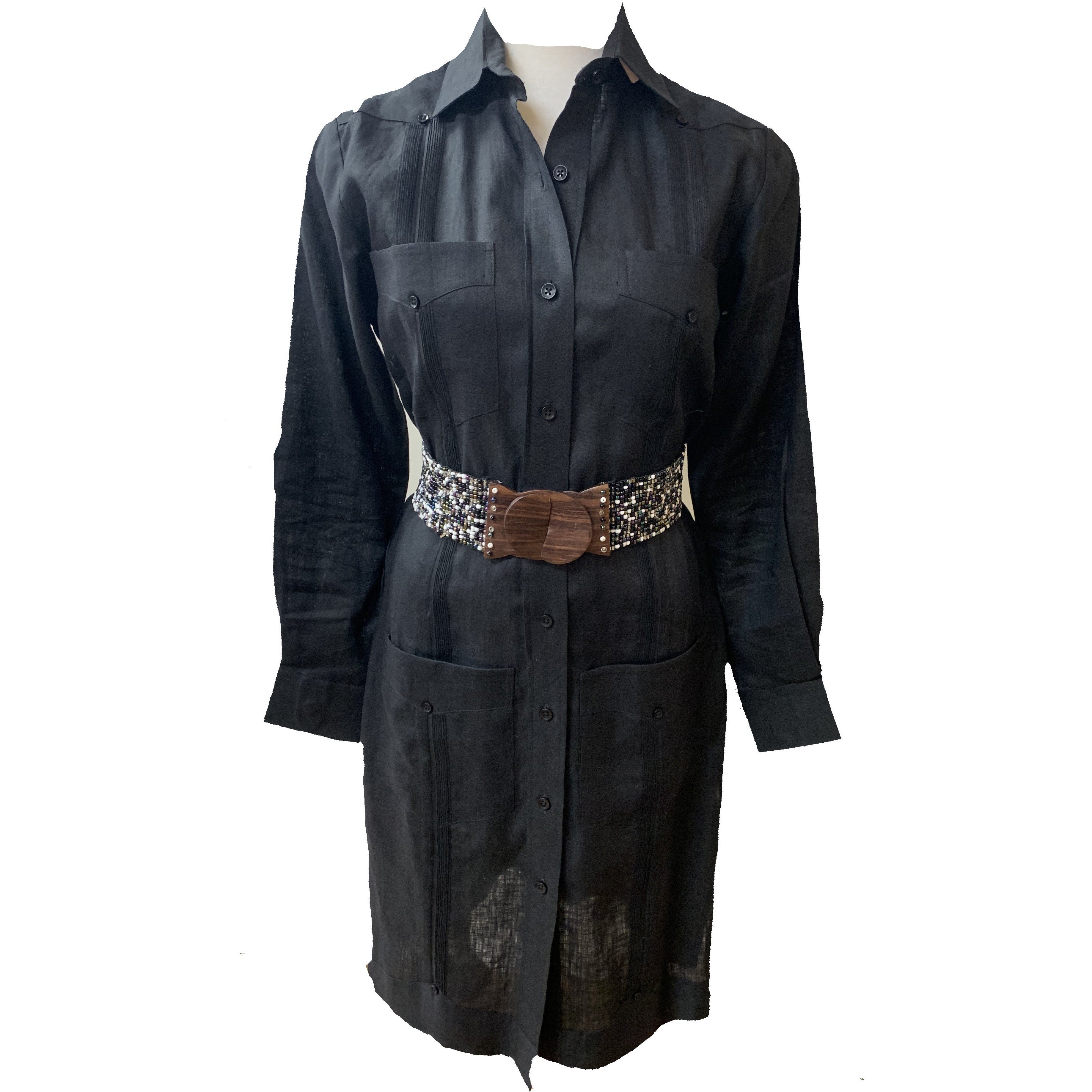 chinese dress ladies Mojito Women's Classic 100% Linen Guayabera Dress 3/4 Sleeve and Button Down, Size: Small, White